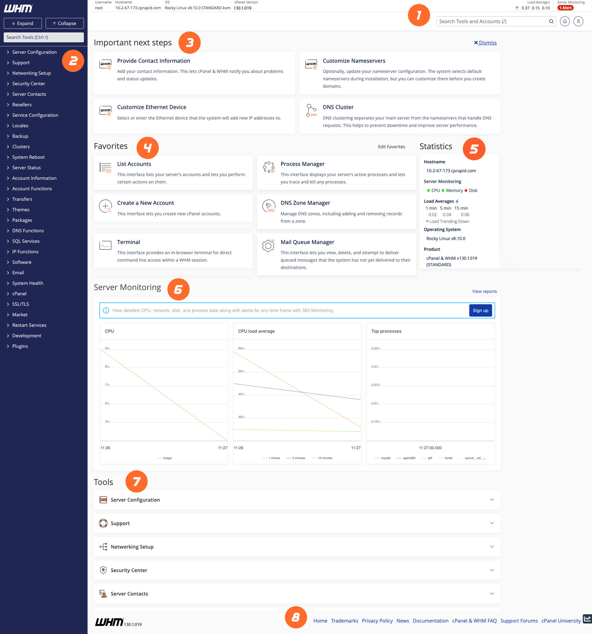 Server security and configuration hardening in control panel